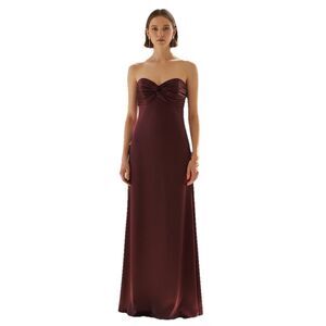 Dessy Collection Maxi Dress Size 4 Bordeaux Strapless Ruched Bodice Satin Gown